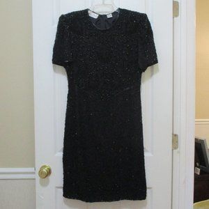 Elegant Black Silk Sequin Beaded Cocktail Dress sz M
